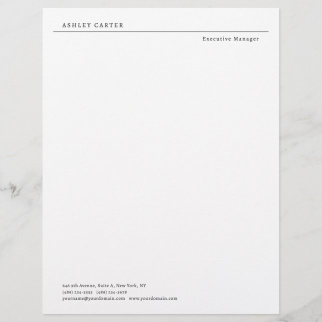 Professional elegant white plain minimalist modern letterhead (Front)