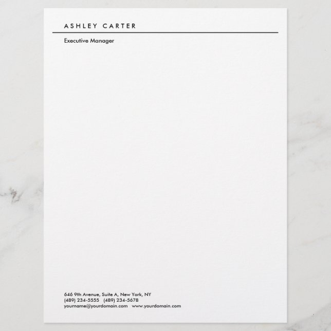 Professional elegant white plain minimalist modern letterhead (Front)
