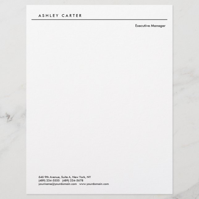 Professional elegant white plain minimalist modern letterhead (Front)