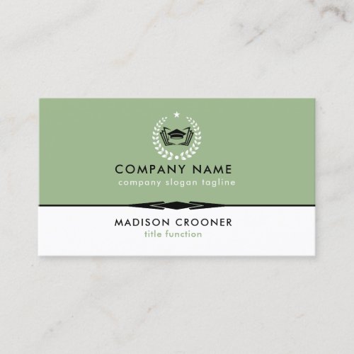 Professional Elegant White Sage Green Custom Logo Business Card