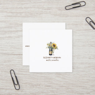 Professional Elegant Wine Glass,Bottle,Sunflowers Square Business Card