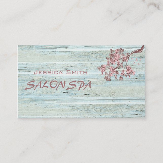 Professional elegant wood texture cherry tree business card (Front)