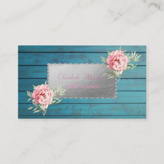 Professional Elegant Wood Texture ,Flowers Business Card (Front)