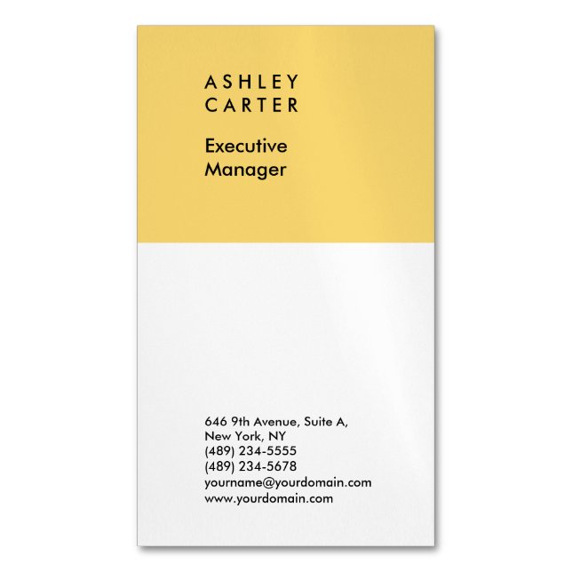 Professional elegant yellow white plain minimalist business card magnet (Front Vertical)
