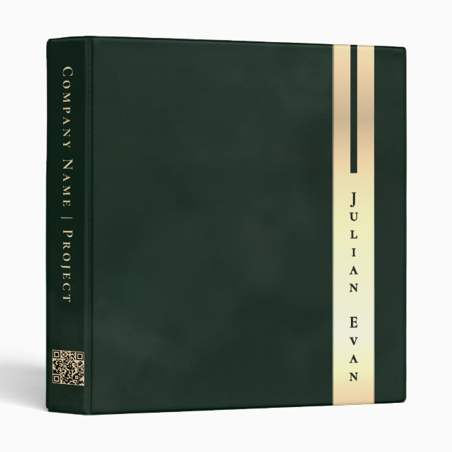Professional Emerald Green Shiny Gold Detail 3 Ring Binder (Front/Spine)