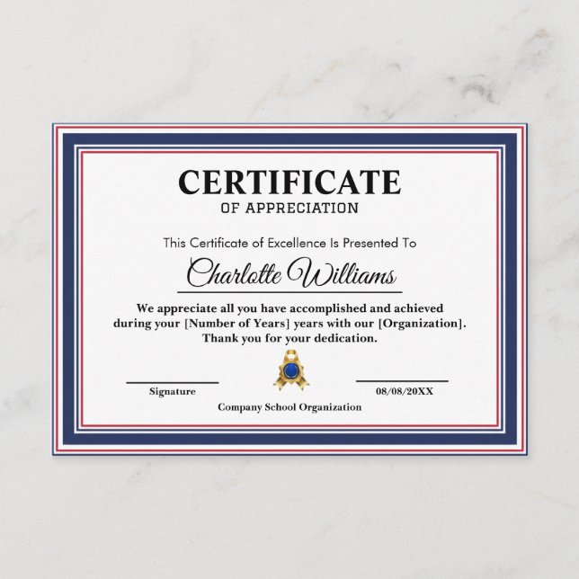 Professional Employee Appreciation Certificate (Front)