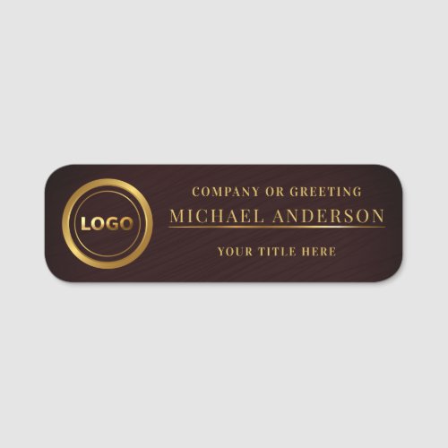 Professional Employee Elegant Gold Logo Black wood Name Tag