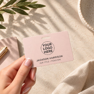 Professional Employee ID Blush Pink Company Logo Badge