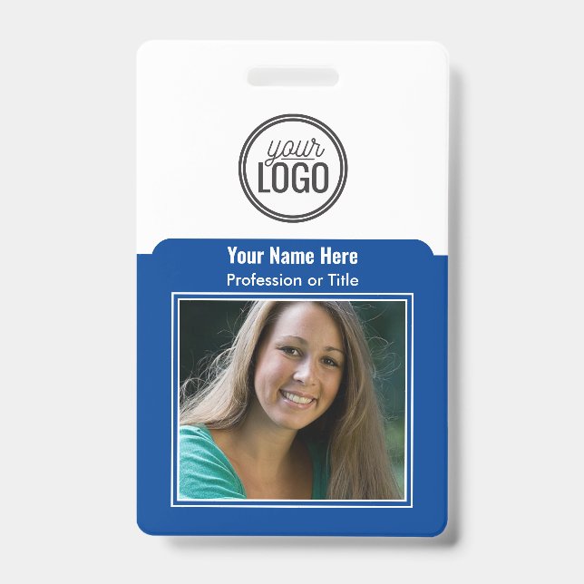 Professional Employee Logo Photo Barcode Dark Blue Badge (Front)