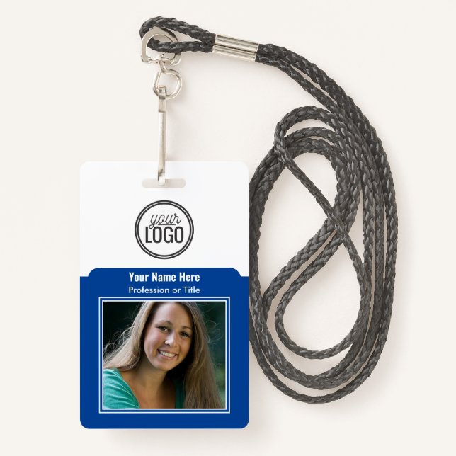 Professional Employee Logo Photo Barcode Dark Blue Badge (Front with Lanyard)