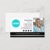 Professional Employee Photo Gold Black Real Estate Business Card (Front/Back)