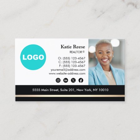Professional Employee Photo Gold Black Real Estate Business Card