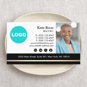 Professional Employee Photo Gold Black Real Estate Business Card