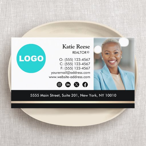Customizable Professional Photo Gold Stripe Real Estate Business Card