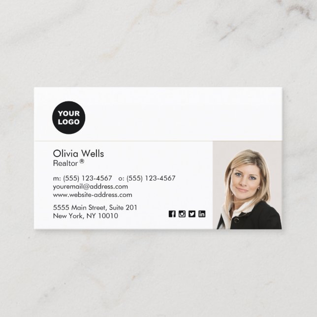 Professional Employee White Photo Business Ca Business Card (Front)