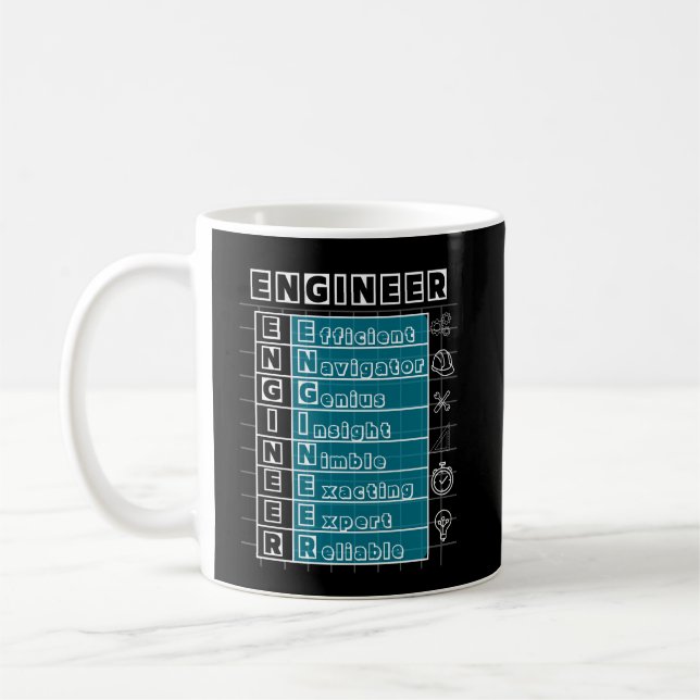 Professional Engineer Definition Acrostic Blue Blu Coffee Mug (Left)