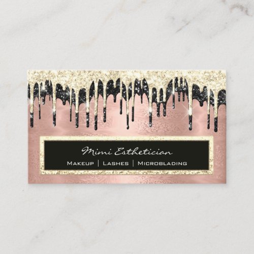 Professional Event Eyelash Rose Gold Black Drip Business Card