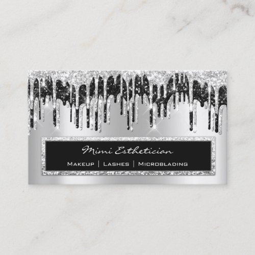 Professional Event Eyelash Rose Silver Black Drips Business Card