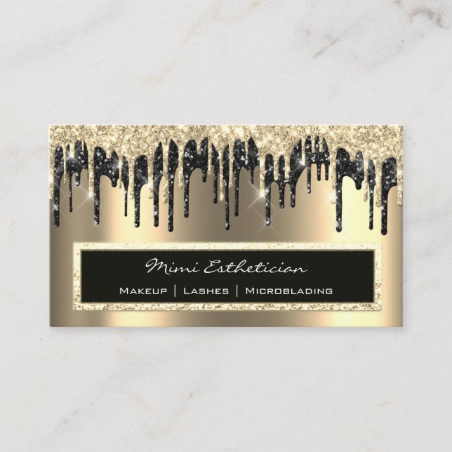 Professional Event Eyelash Sepia Gold Black Drip Business Card (Front)