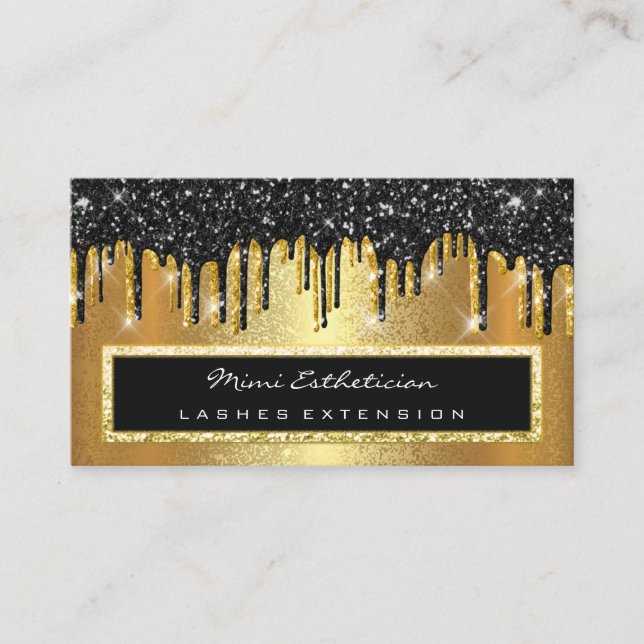 Professional Event Planner Eyelash Black Gold Drip Business Card (Front)