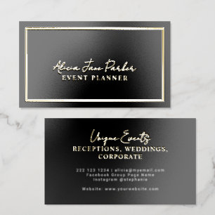 Professional event planner luxury gold and black foil business cards