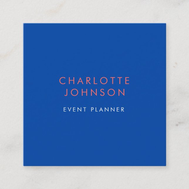Professional Event Planner Minimalist Cobalt Blue Square Business Card (Front)