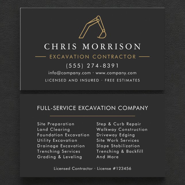 Professional Excavation Services Contractor Business Card (Creator Uploaded)