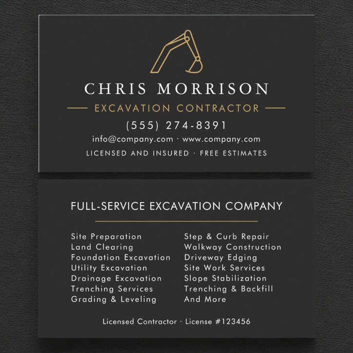 Professional Excavation Services Contractor Business Card