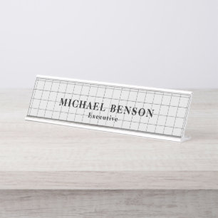 Professional Executive Black Gray Minimalist Desk Name Plate