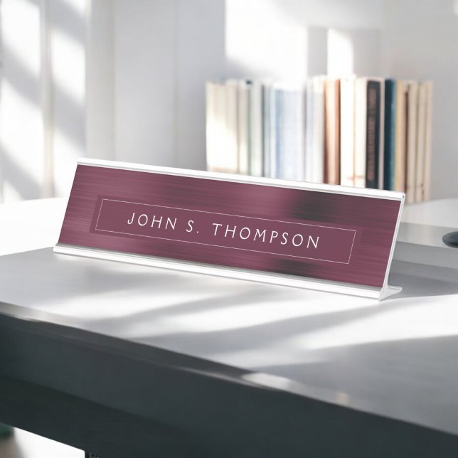 Professional Executive Burgundy Modern Business Desk Name Plate (Creator Uploaded)