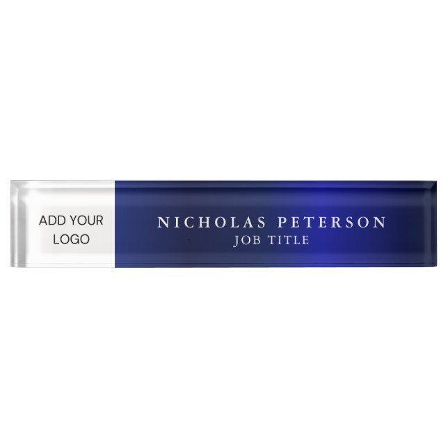 Professional Executive Metallic Navy Company Logo Desk Name Plate (Front)