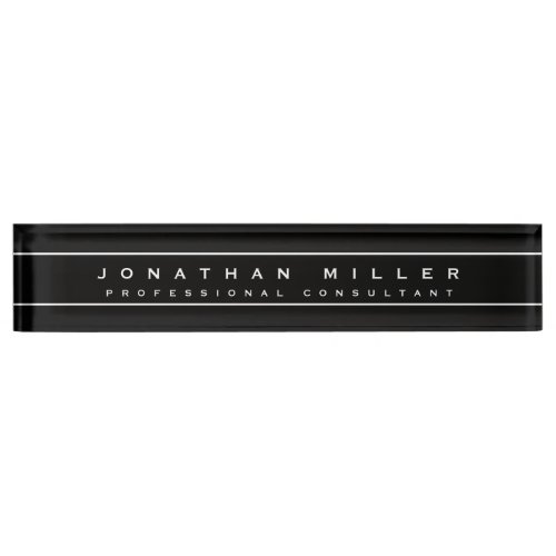 Professional Executive Minimalist  Black  White Desk Name Plate