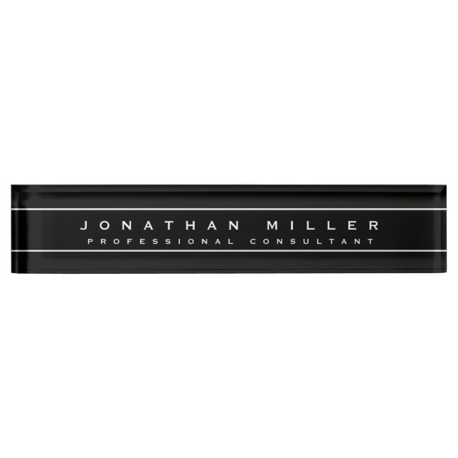 Professional Executive Minimalist | Black & White Desk Name Plate (Front)