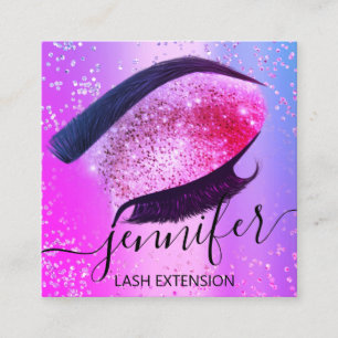 Professional Eyelash Extension Makeup Hot Pink Square Business Card