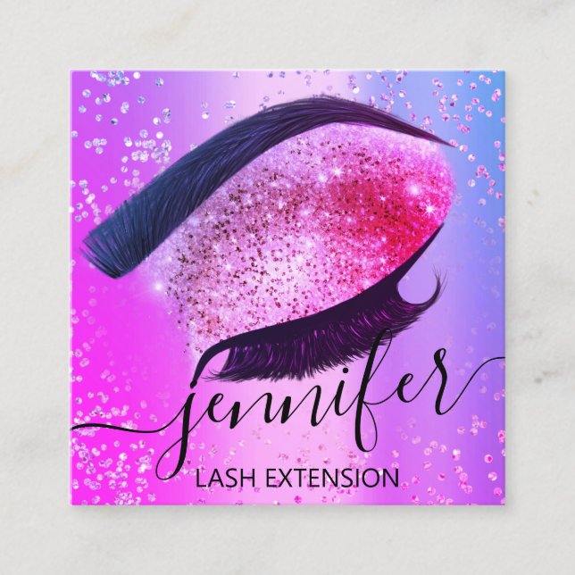 Professional Eyelash Extension Makeup Hot Pink Square Business Card (Front)