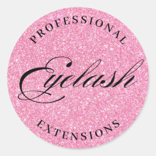 professional eyelash extensions pink glitters classic round sticker