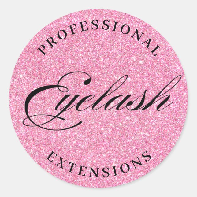 professional eyelash extensions pink glitters  classic round sticker (Front)