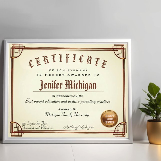 Professional fake custom certificate diploma (Elegant diploma certificate geometric simulated golden border frame.)