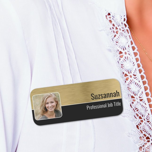 Professional Faux Brushed Brass Custom Photo Name Tag (professional name tag)
