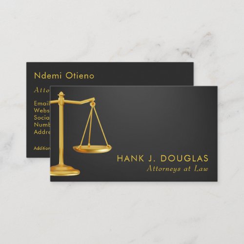 Professional Faux Gold  Black Lawyer  Business Card