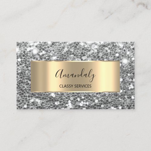 Professional Faux Gold Glitter Gray Silver QR Code Business Card