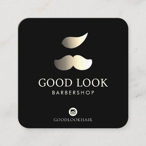 Professional Faux Gold Mustache Hair Barber Photo Square Business Card