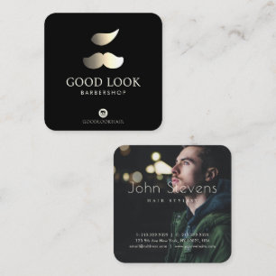 Professional Faux Gold Mustache Hair Barber Photo Square Business Card