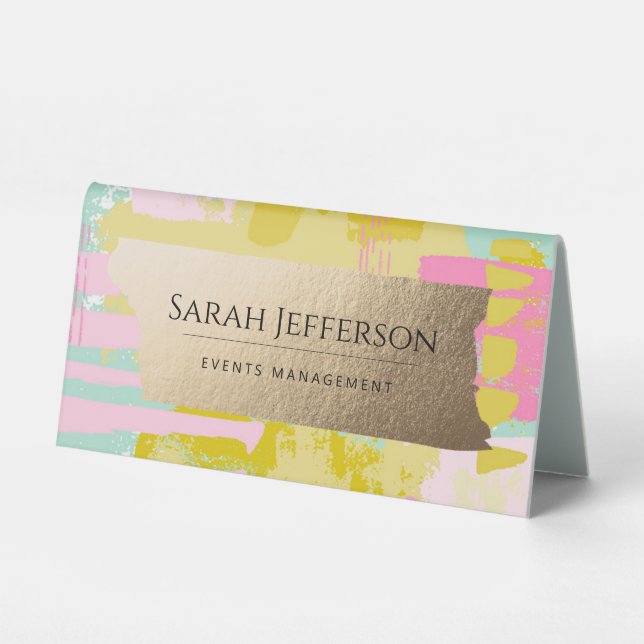 Professional Faux Gold Neo Mint Abstract Modern Table Tent (Front)