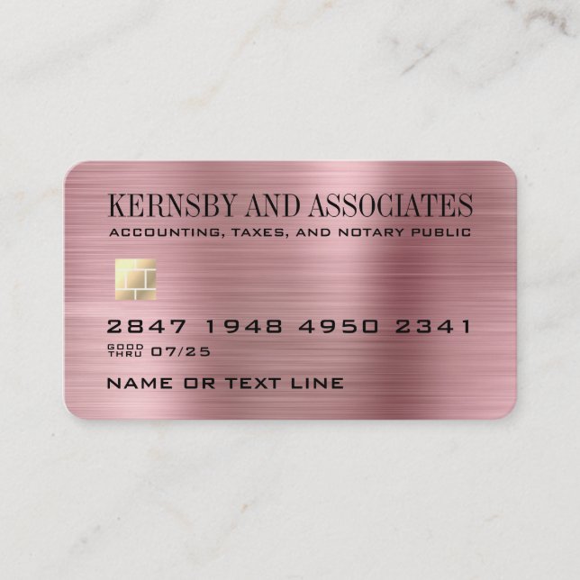 Professional Faux Metallic Pink Credit Card Style (Front)