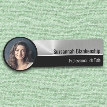 Professional Faux Metallic Silver Custom Photo Name Tag by Exit178 at Zazzle