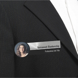 Professional Faux Metallic Silver Custom Photo Name Tag