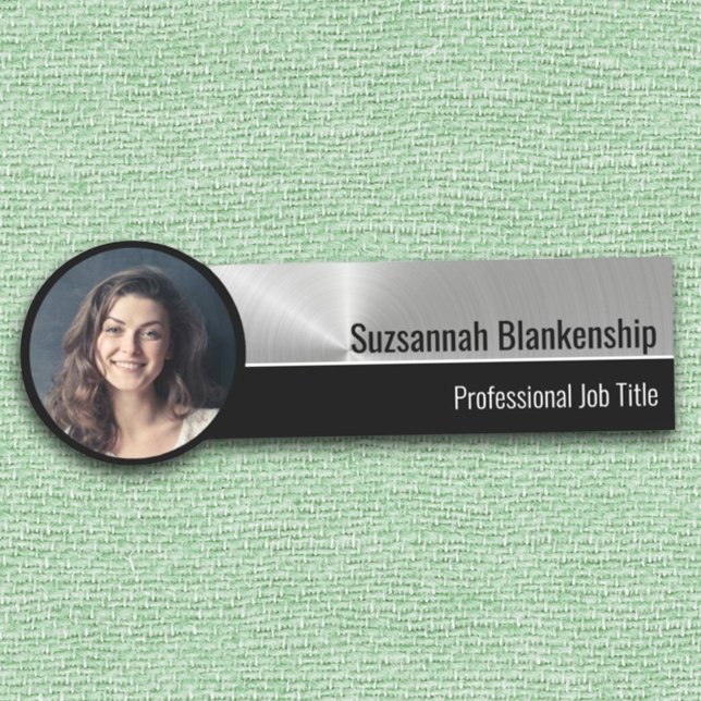 Professional Faux Metallic Silver Custom Photo Name Tag (Creator Uploaded)