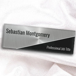 Professional Faux Metallic Steel Flare Geometric  Name Tag