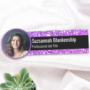 Professional Faux Purple Glitter Custom Photo Name Tag